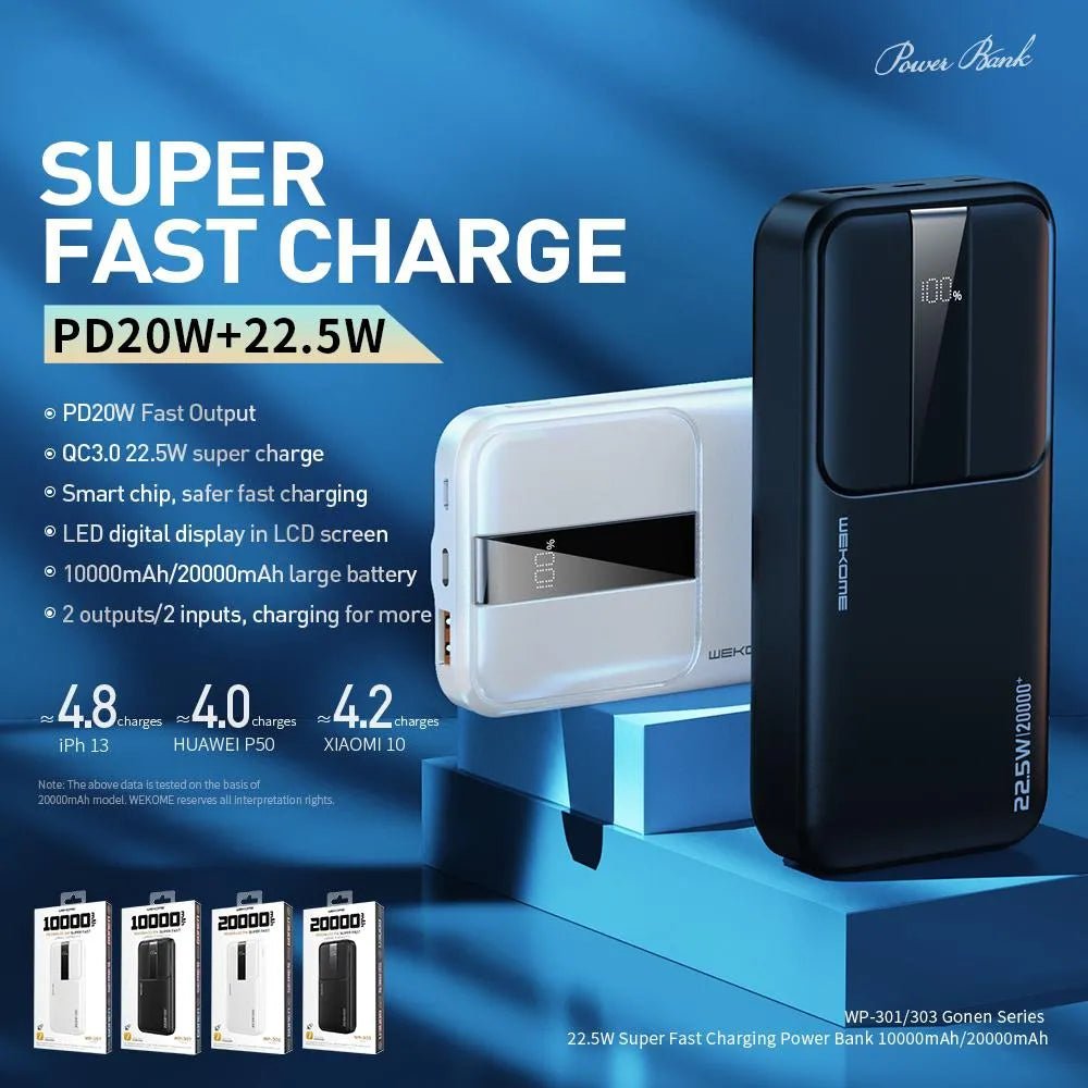 WEKOME WP - 301 Gonen Series 10000mAh LED Display Fast Charging Power Bank - MyStyleBD